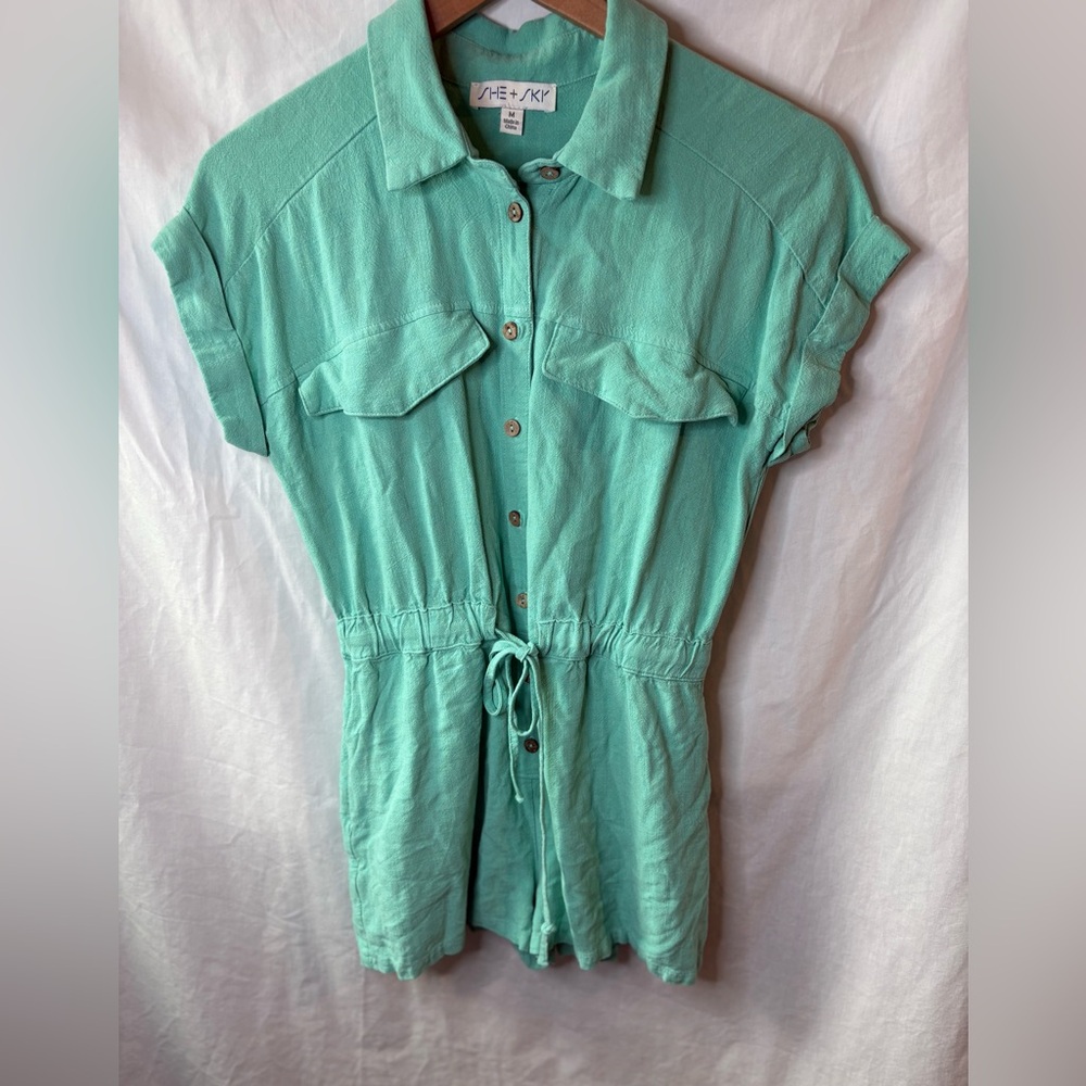 She + Sky Aqua Romper Size Medium